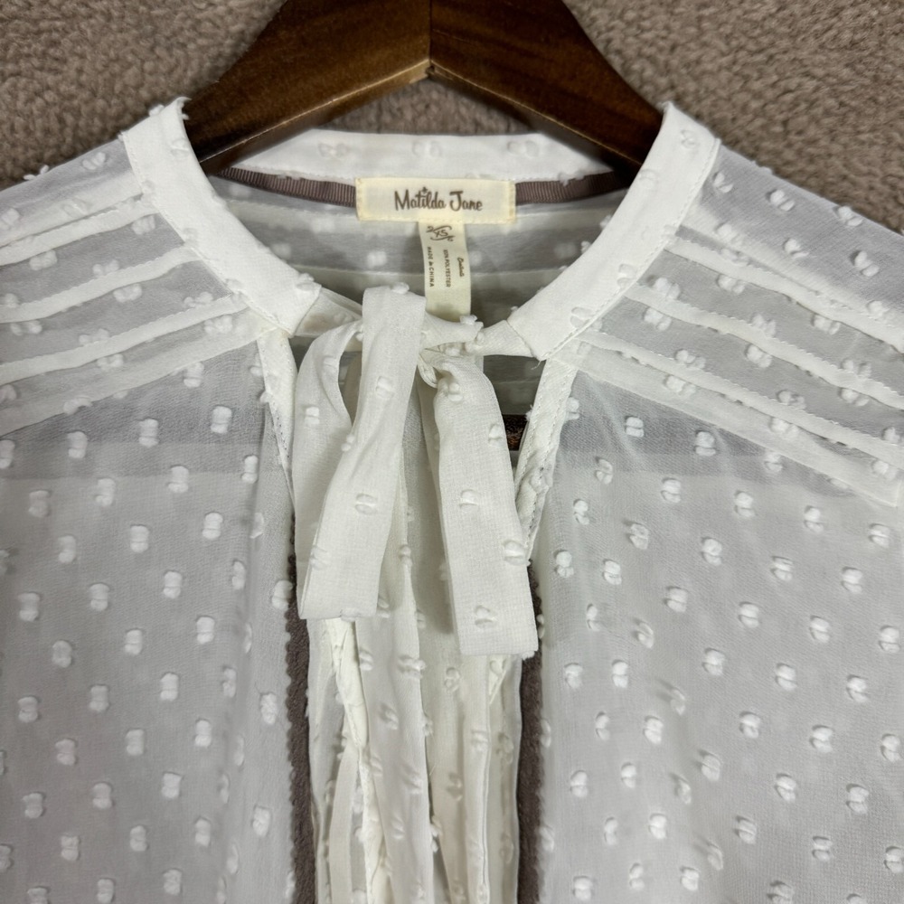 Matilda Jane Renae Top Womens XS‎ White Long Sleeve Swiss Dot Semi Sheer Blouse - Picture 4 of 11